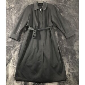 Gallery Petite Trench Coat Women's Size 12 Black Belted Long‎ Lined Jacket